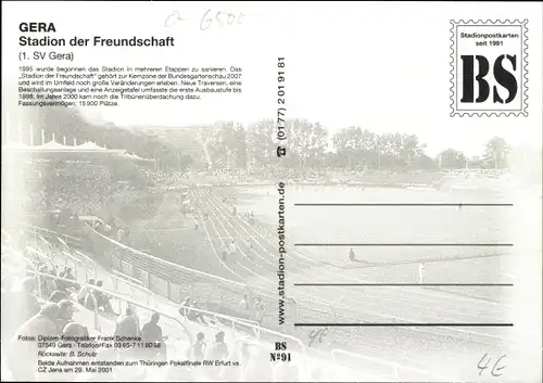 Ak Gera in Thüringen, Stadion der Freundschaft, 1. SV Gera