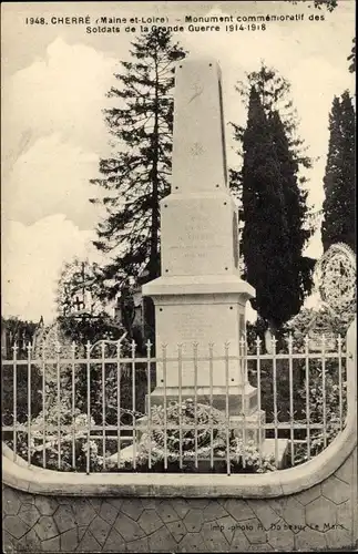 Ak Cherre Maine et Loire, Monument commemoratif des Soldats de la Grande Guerre 1914-1918