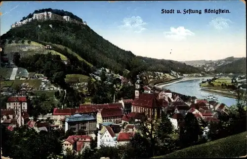 Ak Königstein an der Elbe Sächsische Schweiz, Stadt, Festung, Teilansicht