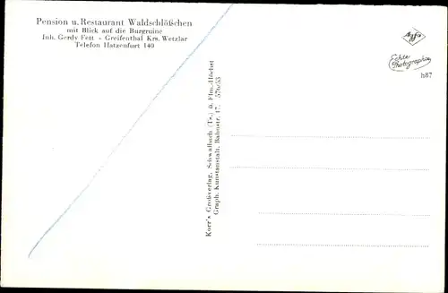 Ak Greifenthal Ehringshausen in Hessen, Panorama, Pension Waldschlösschen