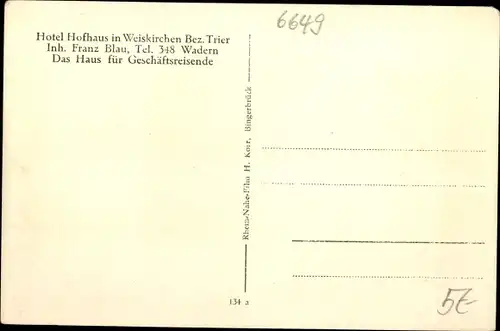 Ak Weiskirchen im Saarland, Straßenpartie, Hotel Hofhaus, Kirche