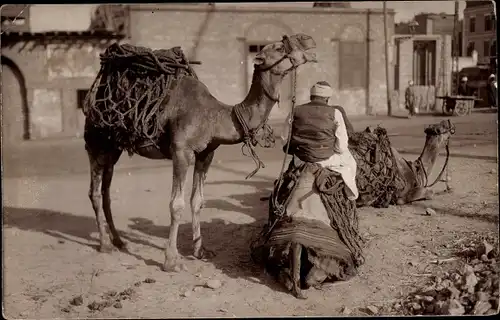 Foto Ak Mann mit Kamelen