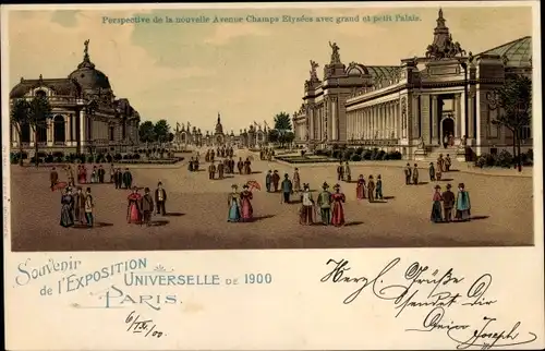 Litho Paris, Exposition Universelle de 1900, Perspective de la nouvelle Avenue Champs Elysees