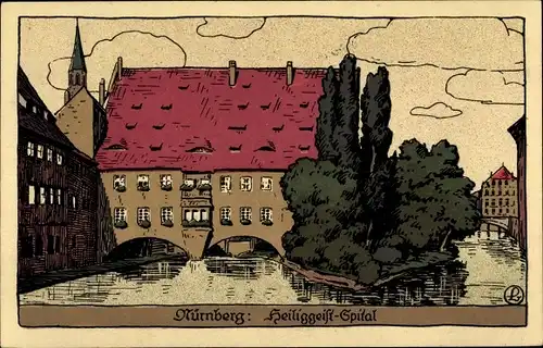 Steindruck Ak Nürnberg in Mittelfranken Bayern, Heiliggeist Spital