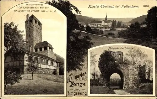 Ak Hallgarten Oestrich Winkel Hessen, Aussichtsturm Hallgarter Zange, Schutzhaus, Kloster Eberbach