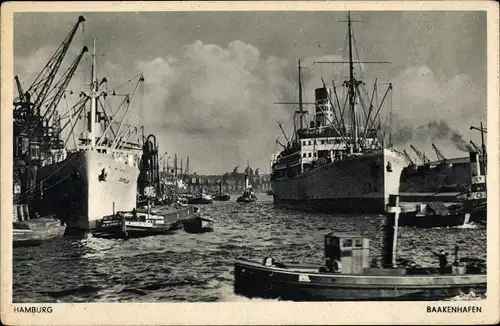 Ak Hamburg, Im Baakenhafen, Einschleppen eines Woermanndampfers