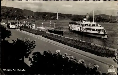 Ak Remagen am Rhein, Am Rheinufer, Salondampfer, Kessel Karte