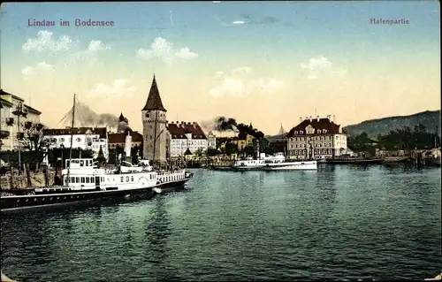 Ak Lindau am Bodensee Schwaben, Hafenpartie, Dampfer