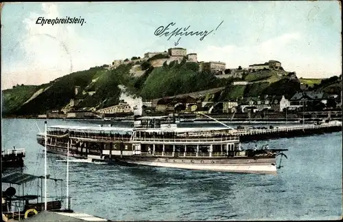 Ak Ehrenbreitstein Koblenz am Rhein, Salondampfer Frauenlob, Festung