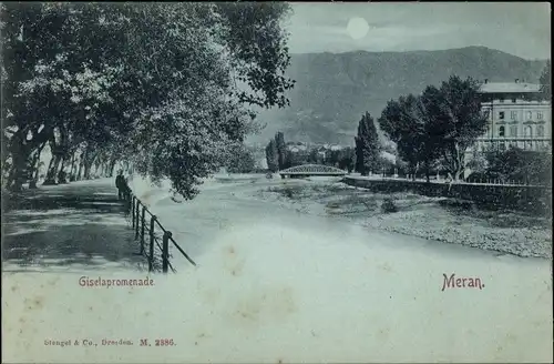 Mondschein Ak Meran Merano Südtirol, Giselapromenade