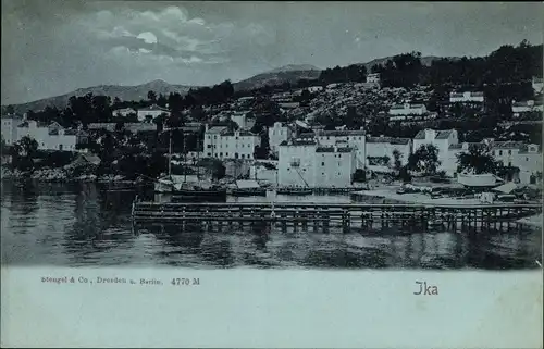 Mondschein Ak Ičići Ika Kroatien, Hafenpartie, Brücke