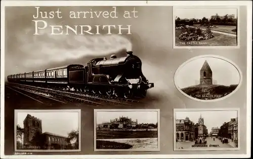 Ak Penrith Cumbria England, Lowther Castle, Devonshire Street, The Castle Park, Britische Eisenbahn