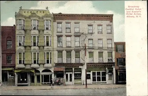 Ak Albany New York USA, Broadway Central Hotel and Keeler's Hotel Annex
