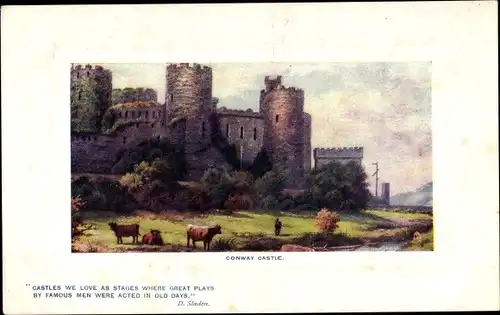 Künstler Ak Conway Conwy Wales, Castle, Cattle