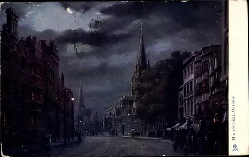 Künstler Ak Oxford Oxfordshire England, High Street, Nachtansicht
