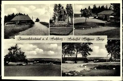 Ak Ascheffel in Schleswig Holstein, Bismarck Denkmal, Aschberg, Hüttener Berge, Gaststätte H. Lassen