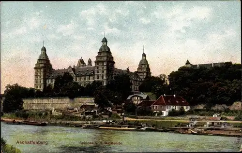 Ak Aschaffenburg, Ansicht d. Schlosses v. d. Mainseite
