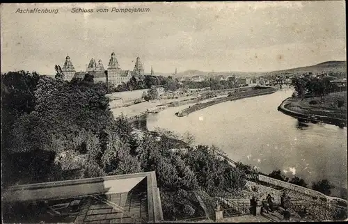 Ak Aschaffenburg in Unterfranken Bayern, Blick zum Schloss vom Pompejanum