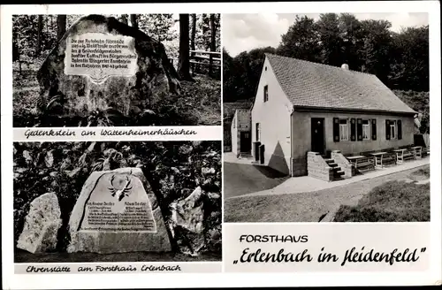 Ak Erlenbach am Main in Unterfranken, Forsthaus, Gedenkstein, Ehrenstätte am Fortshaus