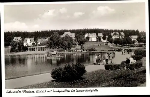 Ak Hahnenklee Bockswiese Goslar im Harz, Kurteich mit Trinkpavillon der Irenen Heilquelle