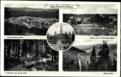 Ak Hahnenklee Bockswiese Goslar im Harz, Gesamtansicht, Entenhäuschen, Granetal, Bärental, Kirche