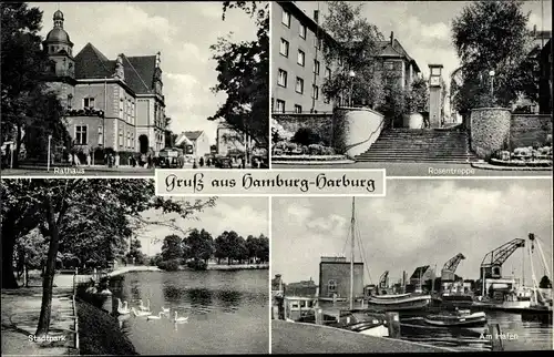 Ak Hamburg Harburg, Rosentreppe, Hafen, Stadtpark, Rathaus