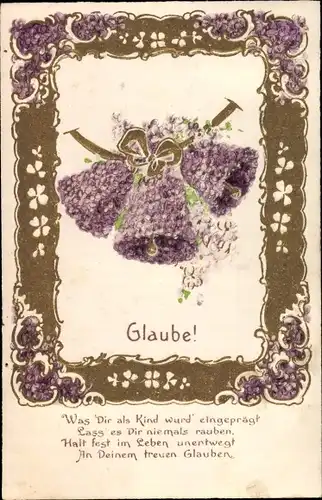 Präge Litho Allegorie, Glaube, Veilchen, Glocken