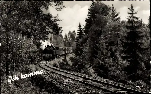 Ak Ich komme, Deutsche Eisenbahn, Dampflok im Wald