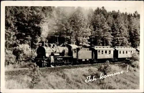 Ak Ich komme, Deutsche Eisenbahn, Dampflok in voller Fahrt