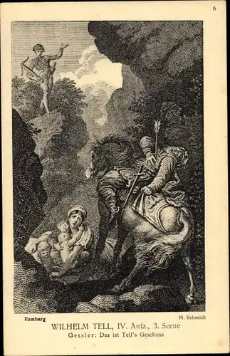 Künstler Ak Ramberg und Schmidt, Wilhelm Tell, IV. Aufzug, 3. Szene, Gesslers Tod