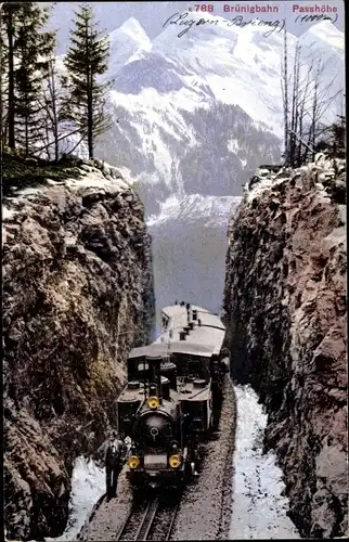 Ak Schweizer Eisenbahn, Brünigbahn, Passhöhe, Zahnradbahn