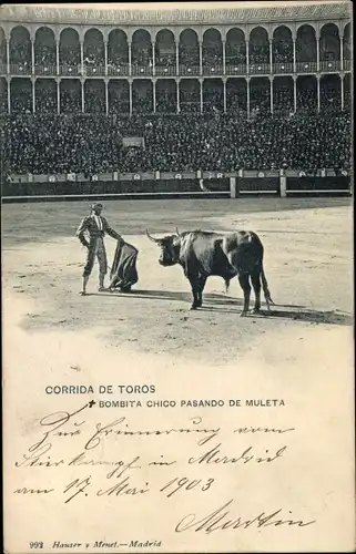 Ak Corrida de Toros, bombita chico pasande de muleta, Stierkampf