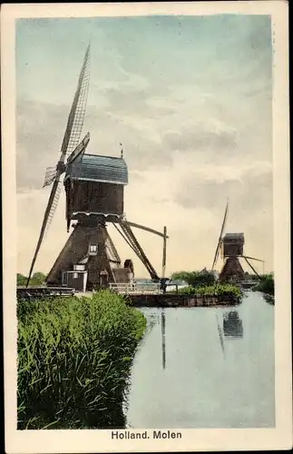 Ak Holland Niederlande, Molen, Landschaft mit Windmühlen