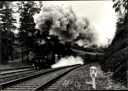 Foto Deutsche Eisenbahn, Dampflok auf der Schiefen Ebene, 001 111 mit D 853, 1973