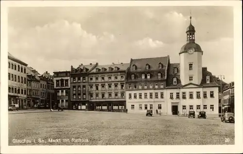 Ak Glauchau in Sachsen, Markt mit Rathaus