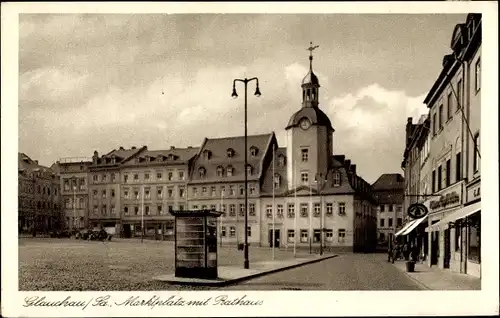 Ak Glauchau in Sachsen, Markt mit Rathaus