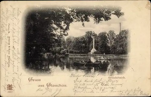 Ak Glauchau in Sachsen, Ruderpartie auf dem Gründelteich