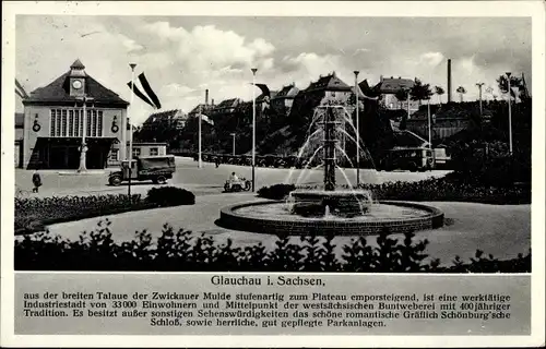 Ak Glauchau in Sachsen, Partie am Brunnen
