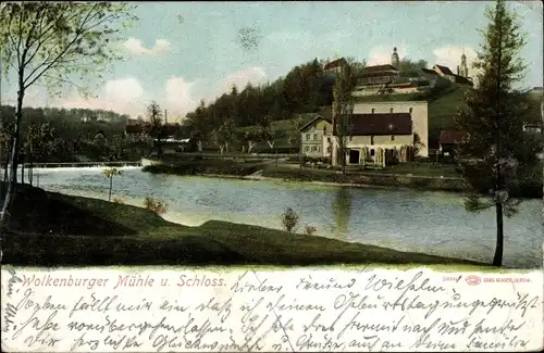 Ak Wolkenburg an der Mulde Limbach Oberfrohna Sachsen, Mühle und Schloss