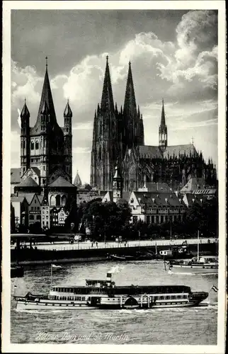 Ak Köln am Rhein, Dom, St. Martin, Salondampfer