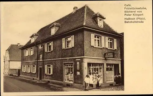 Ak Haßloch in der Saarpfalz, Cafe, Bäckerei, Bahnhofstraße