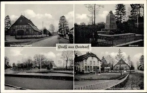 Ak Hoisdorf in Schleswig Holstein, Schulheim Holstentor, Ortspartie, Gemischtwarenhandlung, Ehrenmal