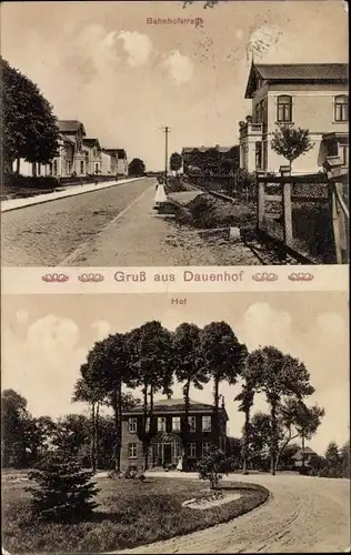 Ak Dauenhof Hohenfelde Schleswig Holstein, Bahnhofstraße, Hof