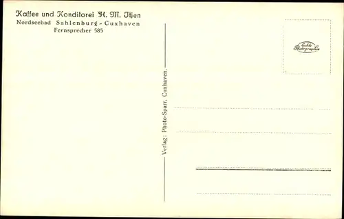 Ak Sahlenburg Cuxhaven in Niedersachsen, Kaffee und Konditorei, Außenansicht