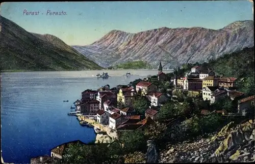 Ak Perast Perasto Montenegro, Gesamtansicht