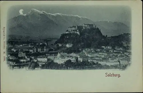 Mondschein Ak Salzburg in Österreich, Gesamtansicht