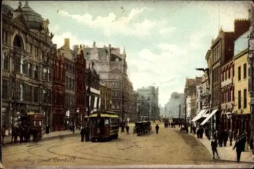 Ak Cardiff Wales, St. Mary Street, tramway