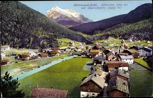 Ak Scharnitz in Tirol, Teilansicht des Ortes, Gleirschspitze