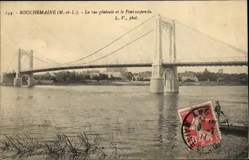 Ak Bouchemaine Maine et Loire, La vue generale, Le Pont suspendu