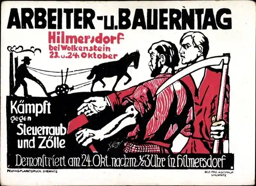 Ak Sowjetische Propaganda, Hilmersdorf Wolkenstein in Sachsen, Arbeiter- und Bauerntag, 23.10.